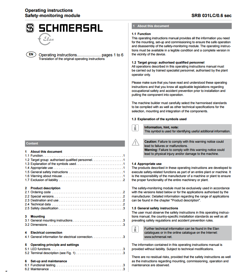 施迈赛Schmersal安全继电器样本书.PDF